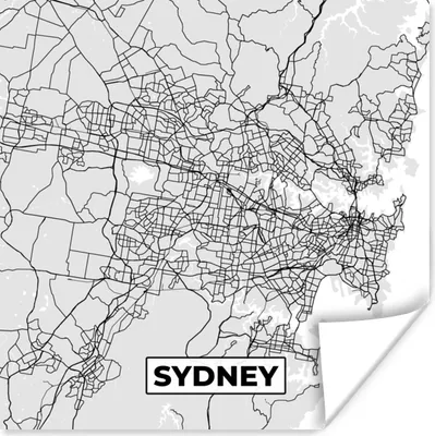Produktbild von MuchoWow® Poster Sydney - Stadtplan - Schwarz und Weiß - Karte 100x100 cm - Babyzimmer