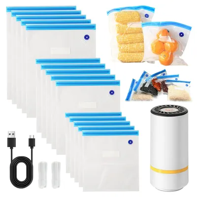 Mini-Vakuumiergerät für Lebensmittel, Handgerät, 15 Beutel, USB, weiß