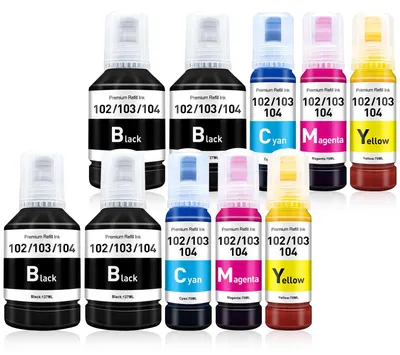 Image de Lot de 104 cartouches compatibles pour imprimantes Epson série 104, compatible avec les modèles Ecotank ET-2870, ET-2862, ET-2710, ET-2720, ET-2750, ET-2810, ET-2820, ET-2850, ET-3700, ET-3750, ET-3850, ET-4700, ET-4750, ET-4800, ET-4850