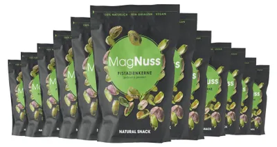 Produktbild von MagNuss Pistazienkerne | geröstet, gesalzen & geschält, 12 x 125g-Vorratspackung | vegan, glutenfrei