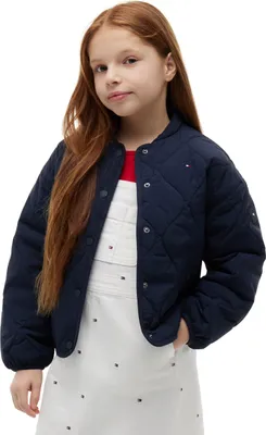 Productafbeelding van Tommy Hilfiger meisjes bomberjas, gewatteerd met ruitpatroon, blauw (donkerblauw)