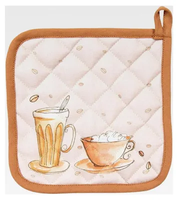 Produktbild von Topflappen 20x20 cm Beige Baumwolle mit Croissant und Kaffee