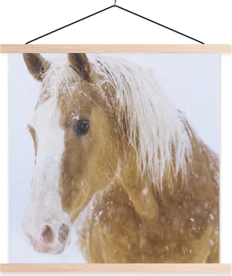 Produktbild von MuchoWow® Textilposter Pferd - Schnee - Winter 40x40 cm mit holzfarbenen Rahmen - Posterleiste