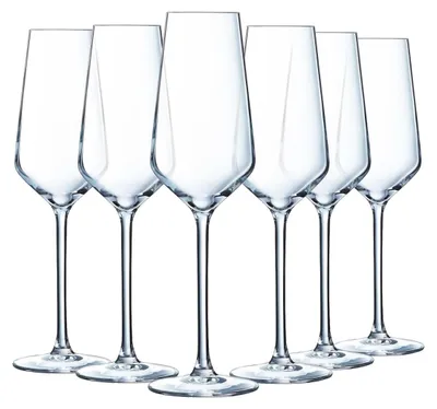6 Champagnerflöten aus Glas, 23 cl, spülmaschinengeeignet