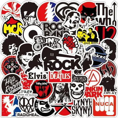 Obrázek produktu pro 100 kusů samolepek s motivem hudby, rock and roll, rocková kapela, vintage samolepky, sada punkových samolepek, elegantní vinylové samolepky vhodné na kufr, notebook, skateboard