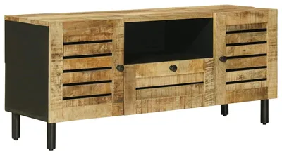 Image de Armoires de rangement en bois massif, finition naturelle, dimensions : 105 x 33 x 46 cm, en bois de mangue