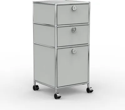 Produktbild von VERSEE Büro-Rollcontainer, Metall, 40 cm, 2 Schubladen + 1 Hängeregistratur, Lichtgrau