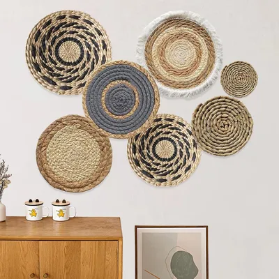 Produktbild von Boho Wandmanden Set von 7 - Handgemacht, Geflochten, Rattan, Wanddekoration