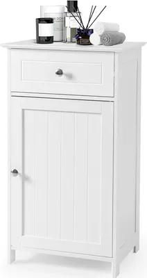 Produktbild von GOPLUS Badezimmerschrank, Badschrank mit 1 Schublade & 1 Tür, Unterschrank mit 3-stufig Verstellbarer Ablage & Kippsicherung für Wohnzimmer & Schlafzimmer, 43 × 34 × 77 cm, weiß
