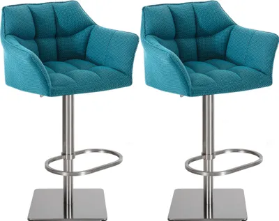 Produktbild von 2er Set Barhocker SIHAR - Stoff Türkis 64x45x88 cm Silber | Barstuhl Höhenverstellbar Mit Lehne Drehbar Tresenhocker Tresenstuhl Kneipenhocker