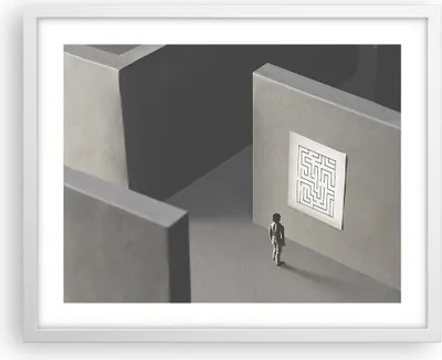 Produktbild von Gerahmtes Poster - Weißer Rahmen - Labyrinth Grau Verloren - 50x40 cm - Wand Bild - Wanddeko - Wandbilder - Kunstposter - Wandposter - Bilderrahmen - Bilder - Kunstdruck - P2WAA50x40-5086