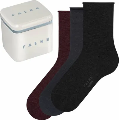 Image de Chaussettes FALKE pour femme, lot de 3 - Happy Box, chaussettes courtes, coffret cadeau rouge/gris/noir, pointures 35-38