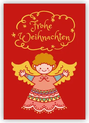 Produktbild von 4x Süße rote Weihnachtskarte mit niedlichem Engel, auch für Kinder: Frohe Weihnachten