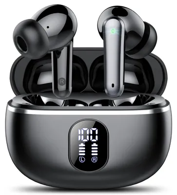 Produktbild von Kopfhörer Kabellos Bluetooth Kopfhörer Sport HiFi Stereo In Ear Kopfhörer mit 4 ENC Noise Cancelling Mics Tiefer Bass 50Std mit LED-Anzeige in Ear Schwarz