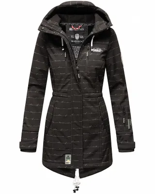 Produktbild von Marikoo Zimtzicke Damen Wasserdichte Softshell Jacke mit Kapuze Outdoor Regenjacke Regenmantel Schwarz mit Schriftzug Gr. 34 - XS