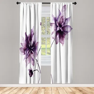 Immagine prodotto di ABAKUHAUS Tende con motivi floreali ad acquerello, set da 2 pannelli per decorare il soggiorno o la camera da letto, disegno floreale, colori tenui primaverili, stile retrò, 150 cm x 225 cm, lilla chiaro