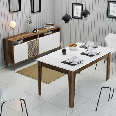 Produktbild von Skye Decor, Milan 522 - Walnut, White, Wohnzimmermöbel-Set, Nussbaum, 100 % MELAMINBESCHICHTETE SPANPLATTEN, 180 x 35 x 78,6 cm
