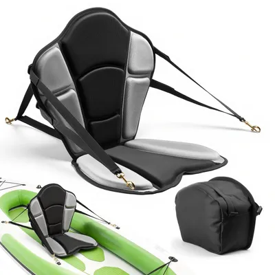 Image de Siège de kayak - Siège rembourré pour SUP et bateau avec dossier - Rembourrage de 31 mm - Sangles réglables - Avec sac de rangement - Pour kayak, SUP et bateau pneumatique