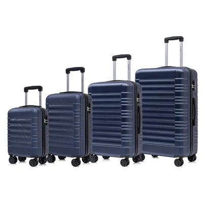 Produktbild von Suitcase Set, Rollkoffer Handgepäck, Kofferset, mit 4 Rollen 360°, Hartschalenreise Zahlenschloss, Weicher Gummigriff (4er Set, S,M,L&XL, Dunkelblau)
