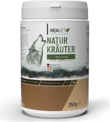 Produktbild von REAVET Naturkräuter Mischung 250g – Barf Zusatz Hund, Naturprodukt – Kräutermischung Barf Hundefutter, Kräuter für Hunde, Ohne künstliche Zusätze, Barfen für Hunde