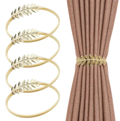 4er-Set goldene Blatt-Gardinenhalter, verstellbar 38-65 cm