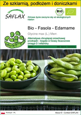 Zdjęcie produktu dla SAFLAX - Zestaw do uprawy - Bio - Fasola - Edamame - 8 Nasiona - Z mini szklarnią, podłożem uprawowym i 2 doniczkami - Glycine max (L.) Merr.