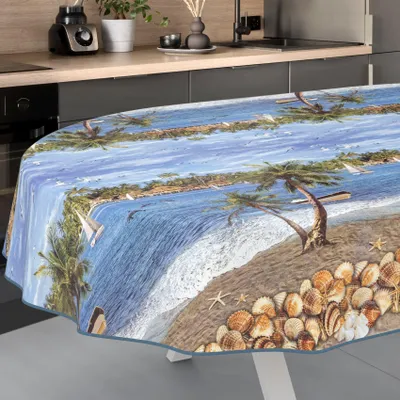 Produktbild von Tischdecke Fotoprint Urlaub Bunt Oval 200x140cm mit Band-Kante Wachstuch abwaschbar