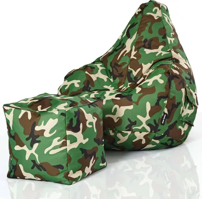 Produktbild von Green Bean® 2er Set Sitzsack + Hocker "Cozy+Cube" - mit EPS Perlen Füllung - robust waschbar schmutzabweisend - Camouflage Grün
