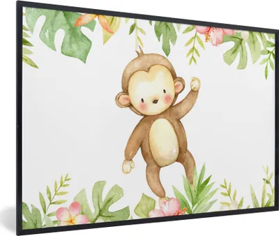 Produktbild von MuchoWow® MuchoWow® Gerahmtes Poster Affe - Dschungel - Aquarell 30x20 cm - Poster mit zchwarzem Bilderrahmen - Kunstdruck - Bild-Poster