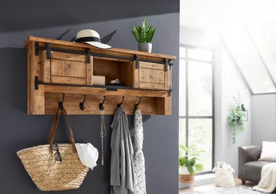 Produktbild von Wandgarderobe 115x49cm 'Railroad' Mango & Eisen