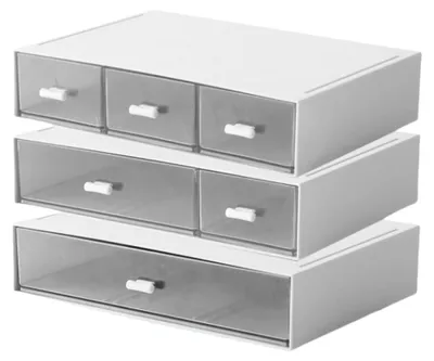 Schreibtisch-Organizer, 6 Schubladen, 3-stufig, Kunststoff, Weiß
