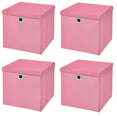 Obrázek produktu pro Sada skládacích boxů, 4 kusy, rozměry 28 x 28 x 28 cm, růžová barva, s víkem, úložné boxy pro organizaci