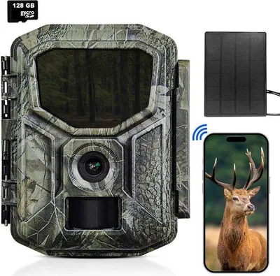 Produktbild von Siltcon® Solar Wildkamera 8K 64MP mit Nachtsicht, WLAN & Bluetooth – No-Glow Outdoor Kamera inkl. 128GB SD & Stativ – 2026 Modell