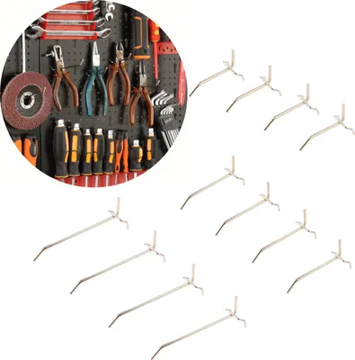 Immagine prodotto di botle® Set di 12 ganci metallici per pannelli forati - Portautensili diritti in 3 lunghezze (70, 90, 128 mm), ganci in acciaio zincato per officina e garage