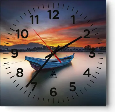 Produktbild von Wanduhr - Quadrat - Glasuhr - Westen Sonne Boot - 40x40cm - Schleichendes Uhrwerk - Lautlos - zum Aufhängen bereit - Dekoration Modern - Wanddekoration aus Glas - C4AC40x40-4791