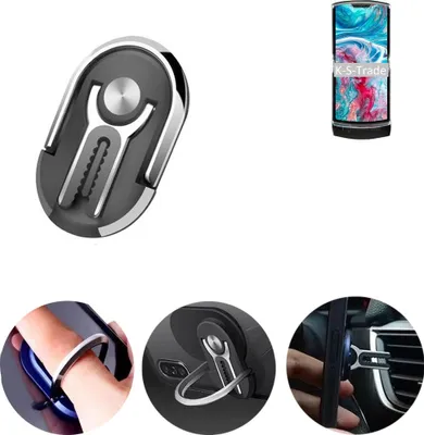 Produktbild von K-S-Trade 3in1 Smartphone-Ring Handy-Ring kompatibel mit Motorola Razr 2019 Fingerhalterung  Handyring Tischständer Lüftungsgitter-Halterung Tisch