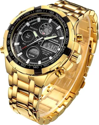 Productafbeelding van Herenhorloge, robuust chronograaf van roestvrij staal, waterdicht, met datum- en alarmfunctie, analoge/digitale weergave