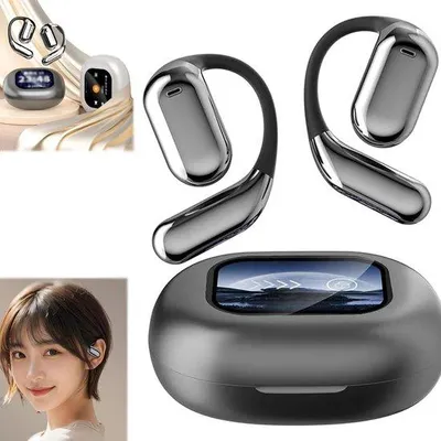 Zdjęcie produktu dla Wodoodporne słuchawki douszne Bluetooth z ekranem dotykowym, regulacją głośności i basem – szare