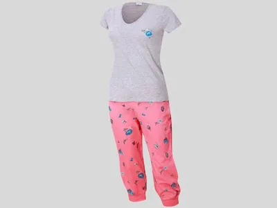 Produktbild von KB Schlafanzug Damen Caprihose Pyjama Baumwolle Größe S