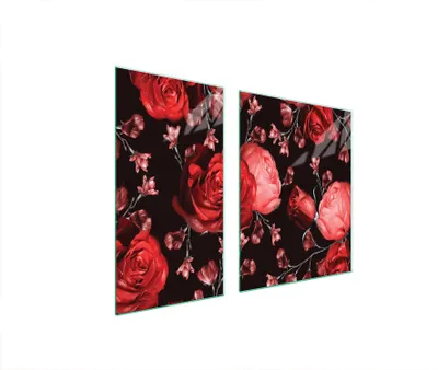 Image de Plaques de recouvrement pour cuisinière 2 pièces 90x52 Vitrocéramiquefeldabdeckung Glas Planche à découper Roses Rouge