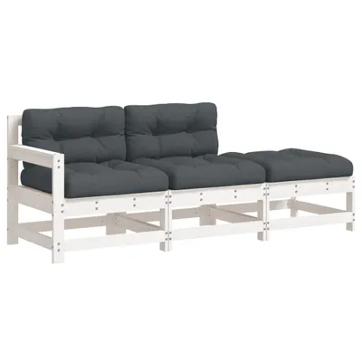 Produktbild von 3-tlg. Garten-Lounge-Set mit Kissen Weiß Massivholz