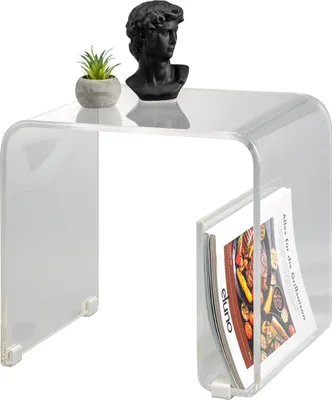Image de eluno table d'appoint 2en1 en acrylique transparent avec porte-magasin