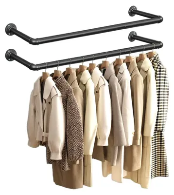 Obrázek produktu pro Sada věšáků na oblečení – montáž na zeď – ocel – černá barva – 92 x 30 x 7,5 cm