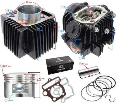 Produktbild von Moretti Zylinder und Zylinderkopf für 4T 125cc 154FMH Moped