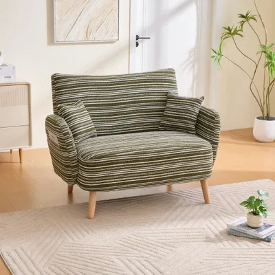 Produktbild von 2-Sitzer Sofa, Lesesessel, mit superbequemen Armlehnen & Armlehnenkissen und Aufbewahrungstasche, für Schlafzimmer, Schlafzimmer, Büro, Grün