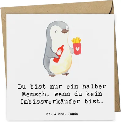 Produktbild von Mr. & Mrs. Panda Grußkarte Imbissverkäufer Herz - Weiß - Geschenk, Spruch, Lustig, Klappkarte, Witzig, doppelkarte, Pommesliebe, anlasskarte, Glückwunschkarte, faltkarte