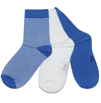 Produktbild von Kinder Socken 3-er Pack aus Baumwolle Feine Ringel Blau Größe 19-22
