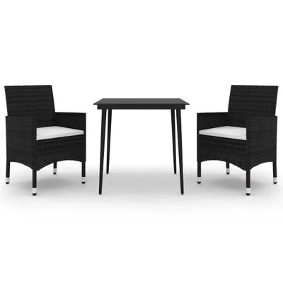 Imagen del producto de vidaXL Juego de mesa de jardín de 3 piezas con cojines, fabricado en ratán sintético y con tablero de vidrio
