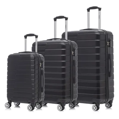 Produktbild von Suitcase Set, Rollkoffer Handgepäck, Kofferset, mit 4 Rollen 360°, Hartschalenreise Zahlenschloss, Weicher Gummigriff (3er Set, M,L&XL,Schwarz)