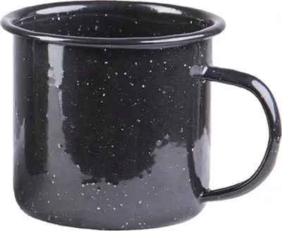 Produktbild von Robuste schwarze Emaille Tasse 350 ml (H 8,5 cm, Ø 9,5 cm) für Outdoor & Camping